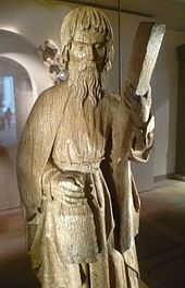 St. Andrew, carving c.1500 in the National Museum of Scotland. Photo credit