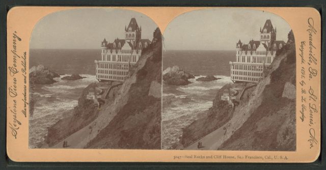 eal Rocks and Cliff House, San Francisco, Cal, from Robert N. Dennis collection of stereoscopic views. Photo Credit