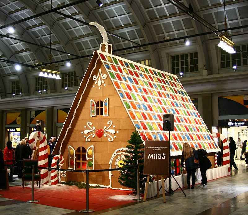 A full-scale gingerbread house as a Christmas decoration in Stockholm, 2009. Photo Credit