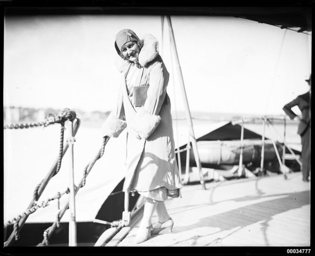 Mrs Elsa Evans posing on the deck of HNLMS JAVA, 10 October 1930 Photo Credit