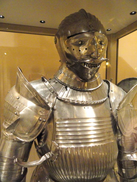 Maximilian field armor with visor for ceremony and tournament, south Germany, 1510-1520 – Higgins Armory Museum . Photo Credit