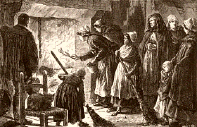 Ceremony of the Yule log in Haute Provence, engraving of the end of the nineteenth century