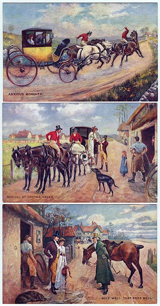 Episodes of a wedding in Gretna Green, postcards of Raphael Tuck, early twentieth century