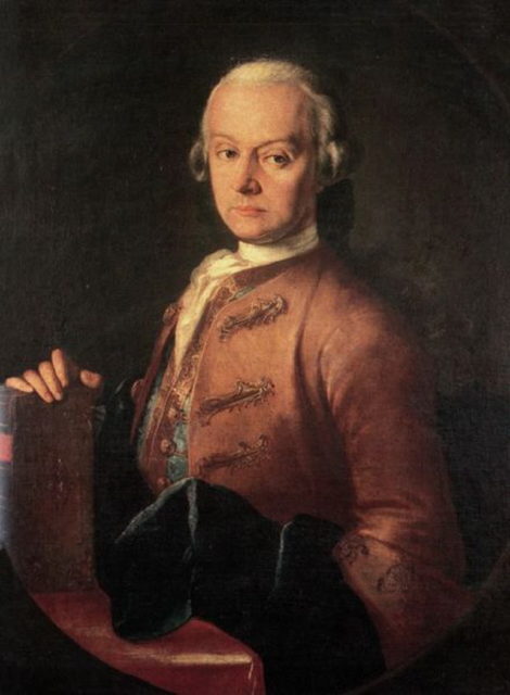 Leopold Mozart, about 1765. Portrait in oils attributed to Pietro Antonio Lorenzoni