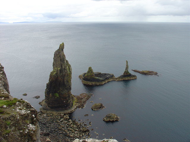 MacLeod's Maidens, located off Skye; the highest stands about 200 feet (61 m) above sea-level. Photo credit