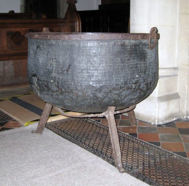 Mother Ludlam's Cauldron in Frensham church. Photo credit