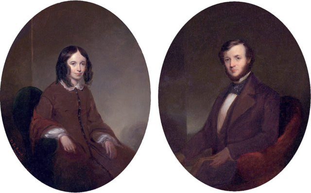 Portraits of Elizabeth Barrett Browning and Robert Browning.