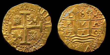 Rare 8 Escudos Lima, dated 1710, recovered from the 1715 Fleet. Photo Credit