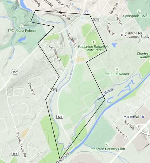 A map of the Princeton Battlefield / Stony Brook Village Historic District. Photo Credit