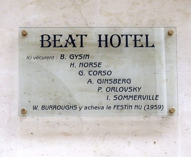The plaque on the contemporary hotel commemorating the famous guests of the original Beat Hotel. Photo Credit