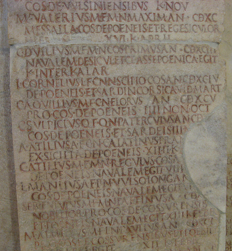 Segment XX of the Fasti triumphales, a portion or tablet recording triumphs during the First Punic War. Photo Credit