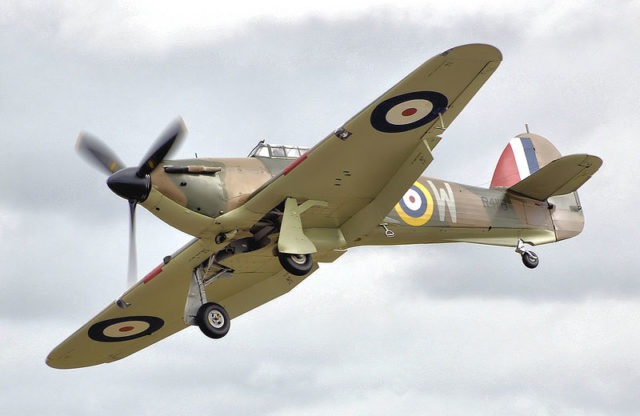 A Hawker Hurricane Mk 1, the aircraft type in which Dahl engaged in aerial combat over Greece.