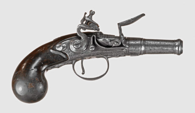 A flintlock muff pistol with a unscrewable barrel. Photo Credit