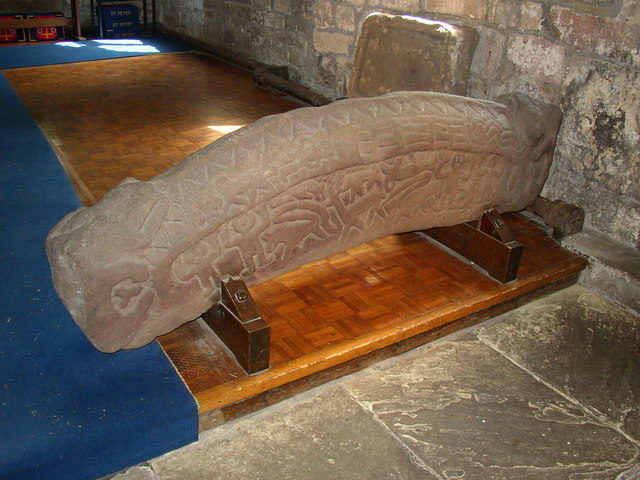 Possibly the best-preserved Hogback tombstone. St Peter’s Church, Heysham. Photo Credit