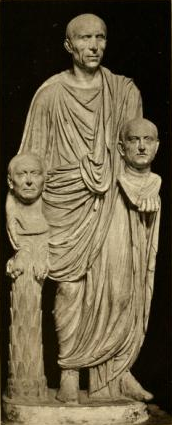The so-called Togatus Barberini in the Capitoline Museums may represent a senator holding two ancestral funerary portraits