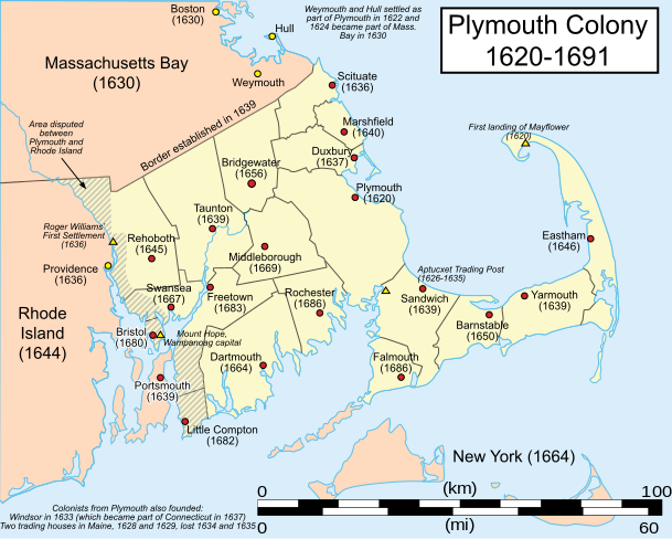 Map of Plymouth Colony showing town locations Photo Credit