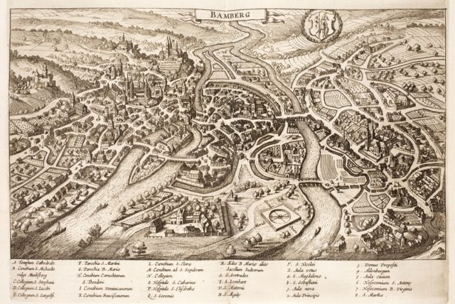 17th-century map of Bamberg. Matthias Merian in Danckerts, Historis, 1632