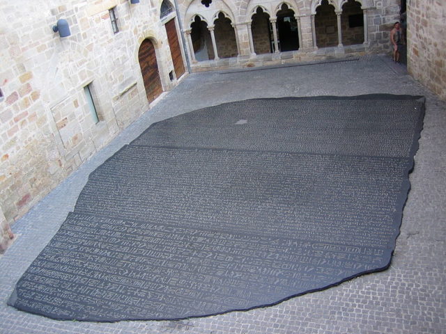 A giant copy of the Rosetta Stone by Joseph Kosuth in Figeac, France, the birthplace of Jean-François Champollion