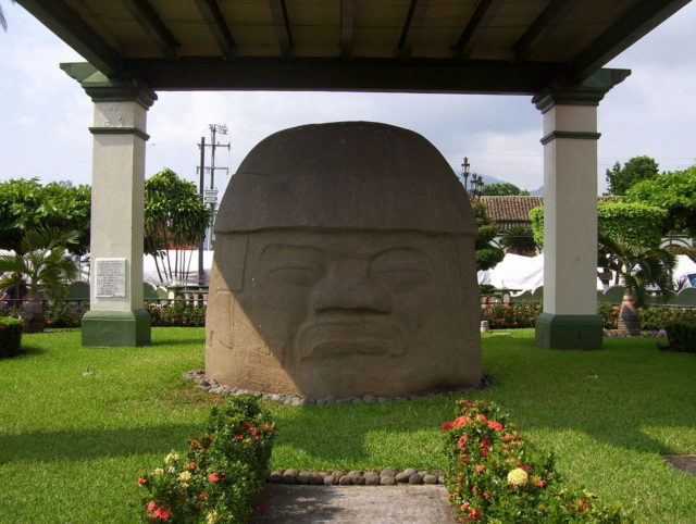 The La Cobata head, in the main plaza of Santiago Tuxtla  Photo Credit