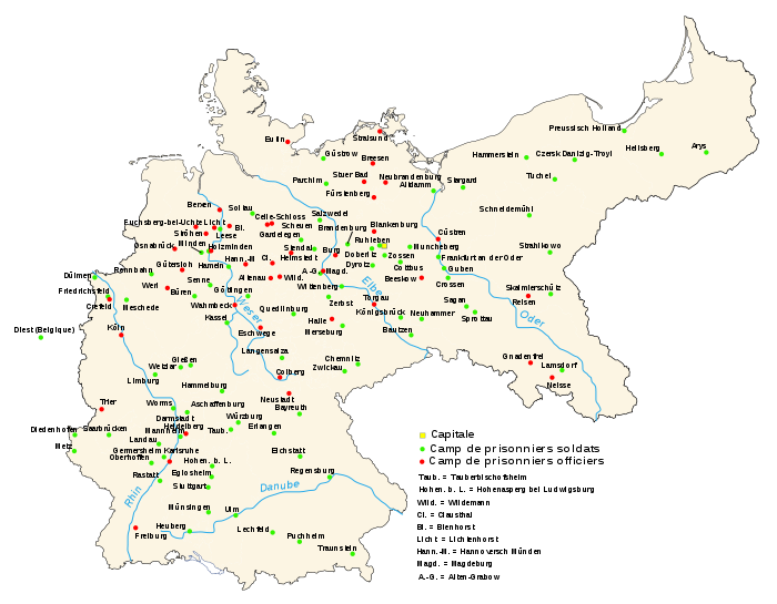 Map of POW camps in Germany during WWI.Author: Bourrichon – CC-BY-SA 2-de.