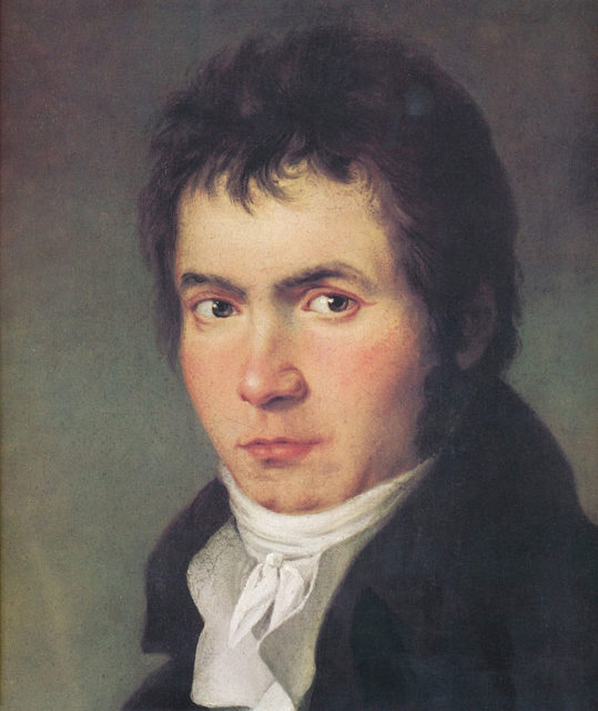Ludwig van Beethoven (baptized 17 December 1770 – 26 March 1827). Detail of an 1804–05 portrait by Joseph Willibrord Mähler. The complete painting depicts Beethoven with a lyre-guitar.