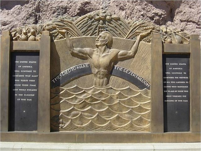 Oskar J. W. Hansen’s memorial for the workers that died during the construction of the dam. Part of the memorial reads “They died to make the desert bloom.” PhotoCredit