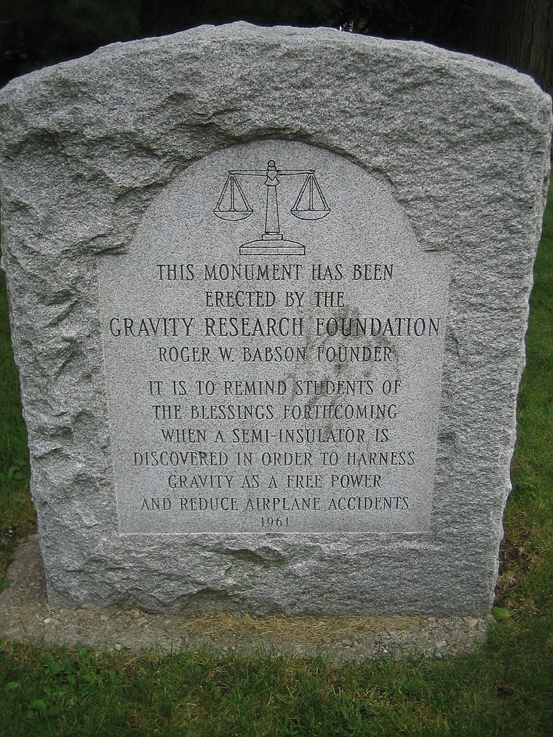 The Gravity Research Foundation monument at Tufts University. Author: Ttjoseph  CC BY-SA 3.0