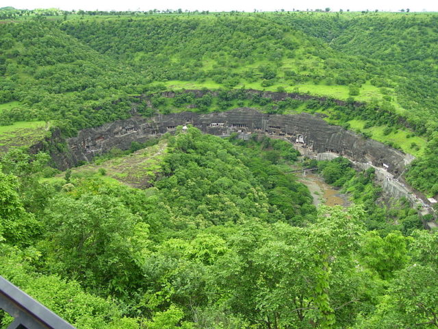 Panoramic view of Ajanta Caves from the nearby hill Photo Credit