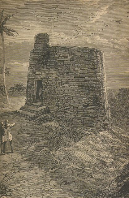 A late-19th-century engraving of a Zoroastrian Tower of Silence in Mumbai.