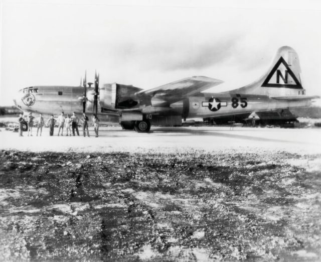 A B-29 Superfortress bomber named “Straight Flush”