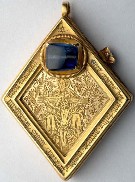 Front of the Middleham Jewel, showing the crucifixion of Jesus Photo Credit