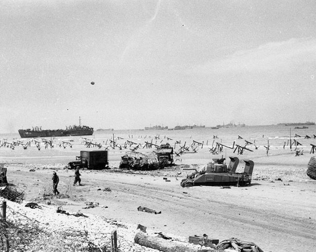 Omaha beach on D-Day in the afternoon, June 1944.