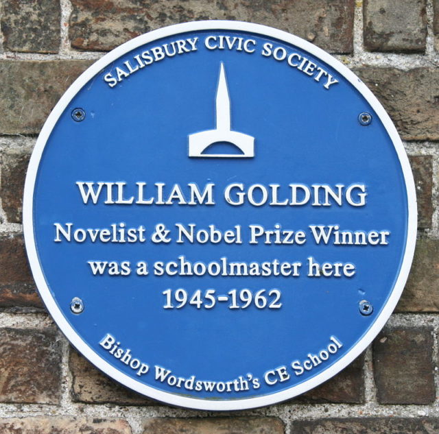 Plaque at Bishop Wordsworth’s School, Salisbury honoring William Golding Photo Credit