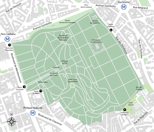 Map of the Père-Lachaise Cemetery.