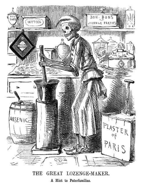 “The Great Lozenge-Maker. A Hint to Paterfamilias” (1858) by John Leech (caricaturist) (1817-1864).