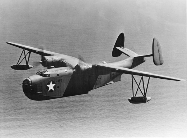 Martin “Mariner» PBM-3 in flight over the sea. From PBM-5 differed lack of radar, as well as less powerful motors.