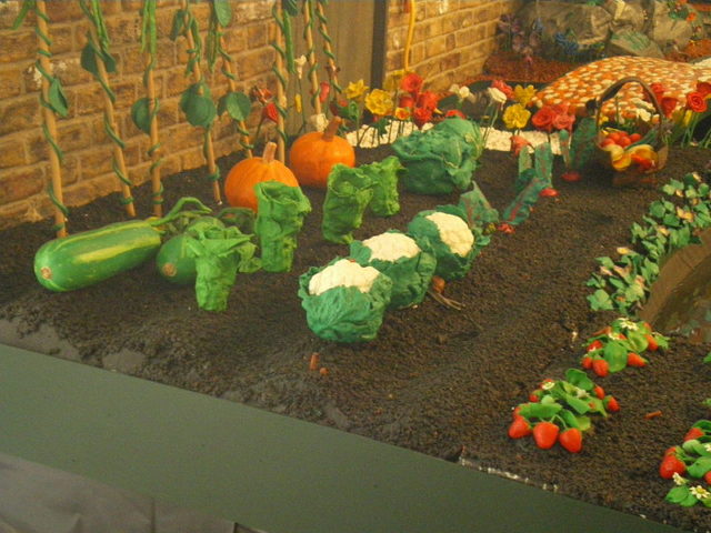 A life-size vegetable plot in James May’s Paradise in Plasticine Photo Credit
