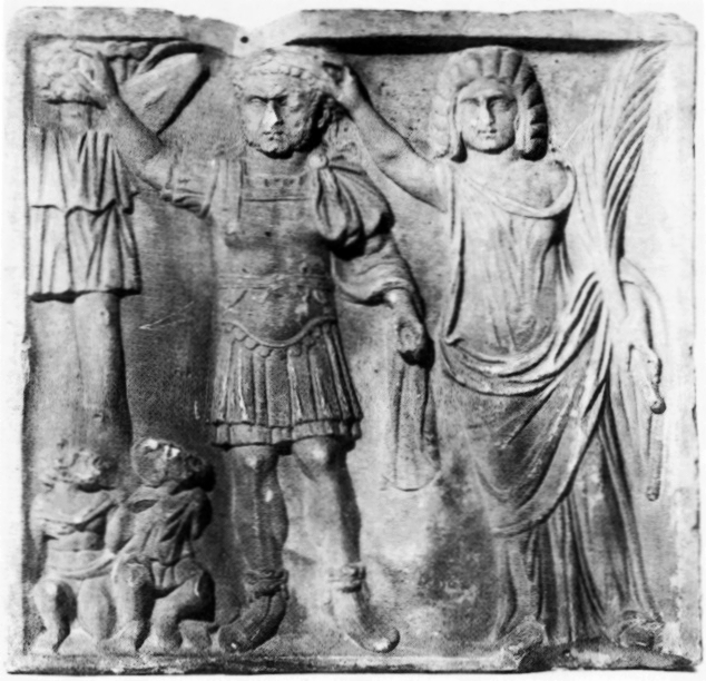Carving of Julia Domna and her son Caracalla.