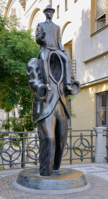 Jaroslav Róna’s bronze statue of Franz Kafka in Prague. Photo Credit