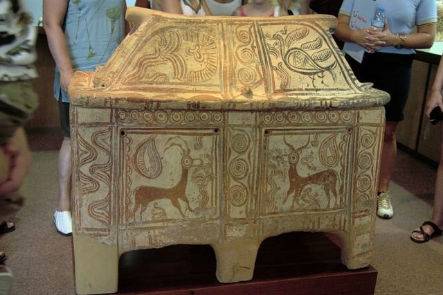 Larnax with ibexes and a water bird. Archaeological Museum of Rethymno  Photo Credit