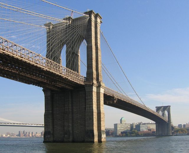 The Brooklyn Bridge, seen from Manhattan, New York City.
