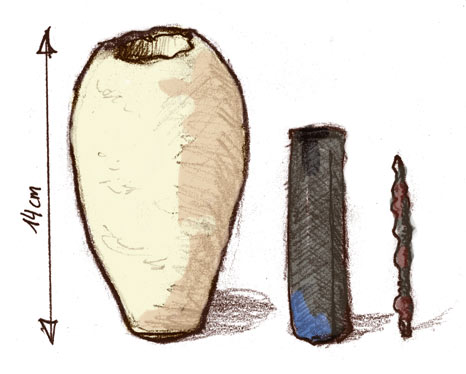 Drawing of the three pieces. Baghdad Battery Photo Credit