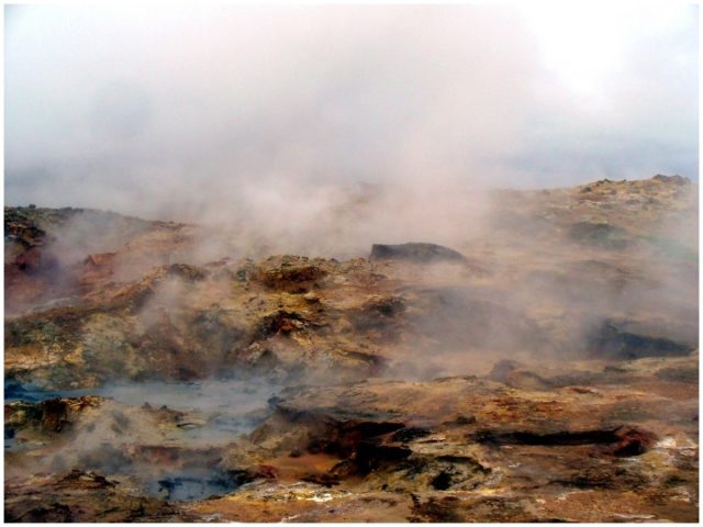 Some of the hot springs at Gunnuhver, at the southwest tip of Reykjanes peninsula. The springs are named after Gunna, who reputedly was a witch who was trapped by magic and drowned in the springs. Photo Credit