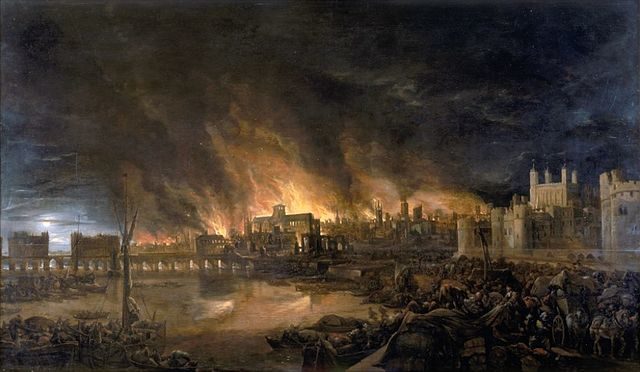Picture by an unknown artist depicting The Great Fire of London of 1666 shows the city in flames