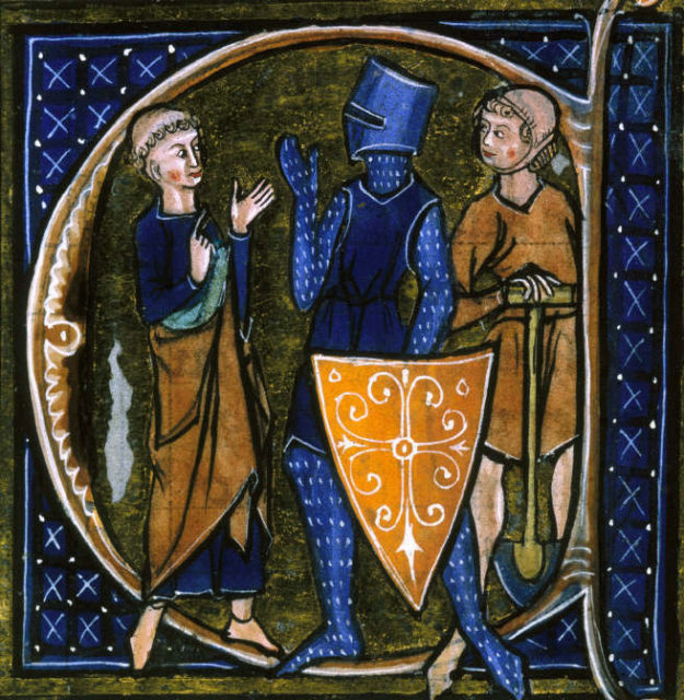 Medieval French Manuscript illustration of the three classes of medieval society: those who prayed—the clergy, those who fought—the knights, and those who worked—the peasantry