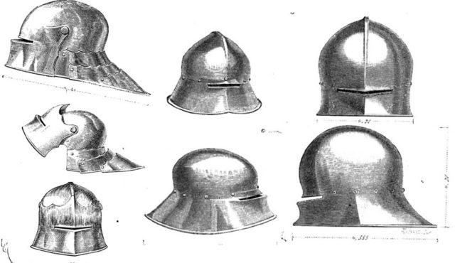 Gothic helmets, illustration by Viollet Le-Duc. Photo Credit