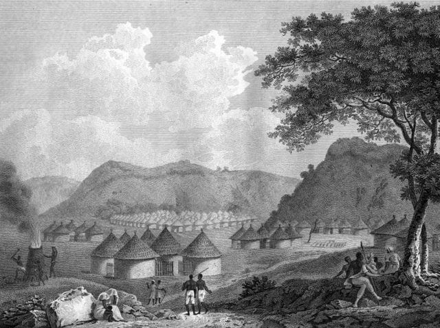 View of Kamalia in Mandingo country, Africa, from Mungo Park, Travels in the Interior Districts of Africa