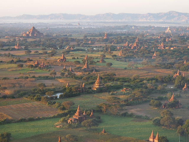 Panoramic view over the plains of Bagan, Myanmar Photo Credit