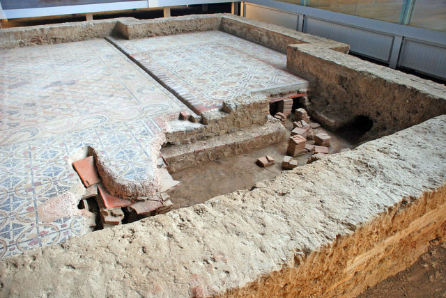 Ruins of the hypocaust under the floor of a Roman villa at La Olmeda, Province of Palencia (Castile and León, Spain)   Photo Credit