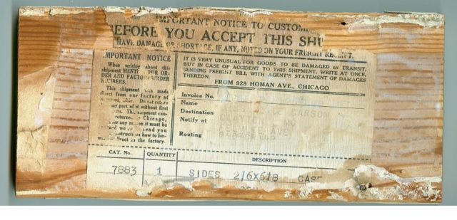 A shipping label found on Sears house lumber / Photo credit r:Rosethornil CC BY-SA 3.0
